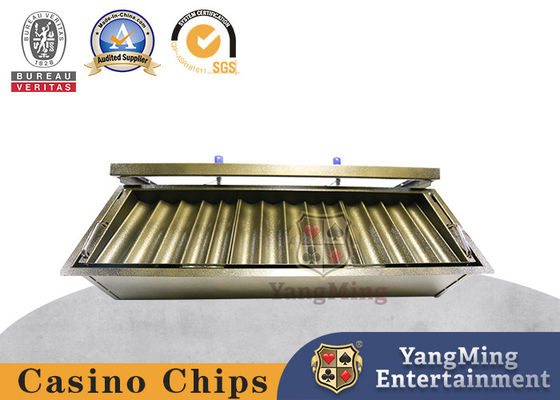 comprare Metallizzato giallo 14 Compartimento chip tray doppio strato bloccaggio poker chip flotante fabbricazione online