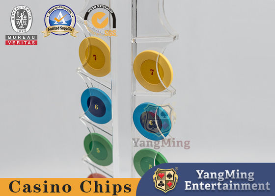 comprare supporto rotondo di abitudine della Tabella delle roulette del trasportatore di chip di mazza del casinò 16pcs dei chip del tavolo verde trasparente della cassa fabbricazione online