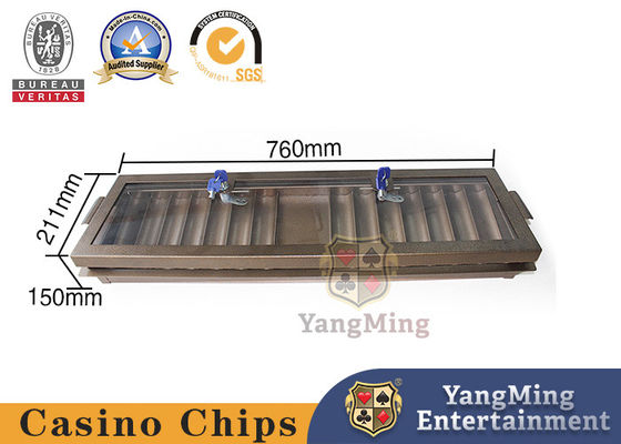Ferro d'ottone Chip Box Baccarat Acrylic Texas chiudibile a chiave a un solo strato Clay Anti-Counterfeiting Chip Countertop Tray del metallo