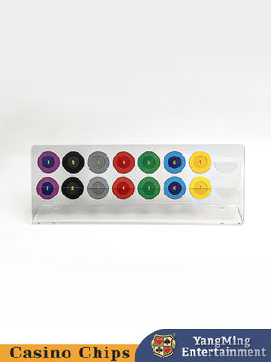 Acrilico trasparente a due strati 16 pezzi Rack di display a chip rotondo Produttore Rack di display a chip per tavolo di roulette poker